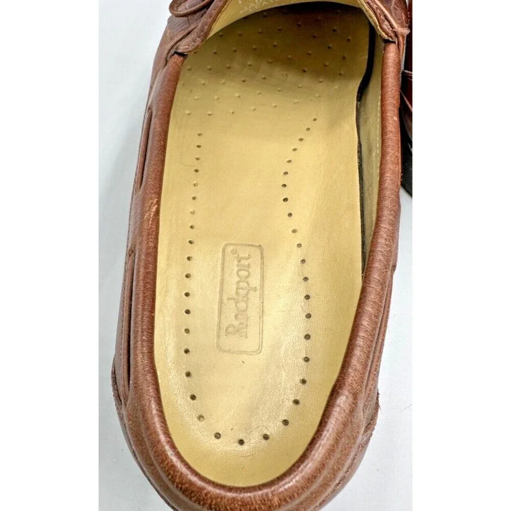 Rockport - men's brown leather shoes w fringes M4044 - low heel -‎ size 9.5